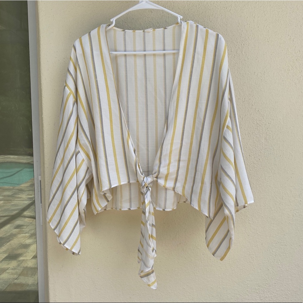 PRIMI striped tie front top with loose sleeves